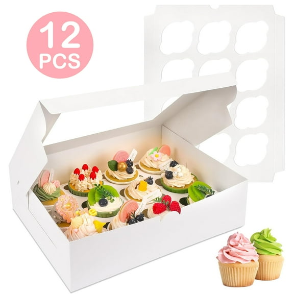 GMZW 12 Count Cupcake Boxes, 12PCS Cupcake Container with Window , for Birthday Holiday Party Bakery Supplies