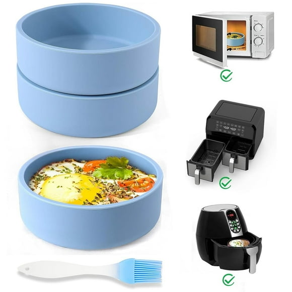 GMZW 3 Pack Silicone Air Fryer Egg Mold with High Temperature Resistant Barbecue Brush, Nonstick Egg Poacher Cups Egg Boiler Mold Cup Microwave Egg Cooker Egg Bite Maker, 4*1.3in,Blue