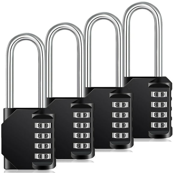 GMZW 4 Pack 2.5 Inch Long Shackle Combination Lock 4 Digit Outdoor Waterproof Padlock for School Gym Locker, Sports Locker, Fence, Gate, Toolbox, Case, Hasp Storage (Black)