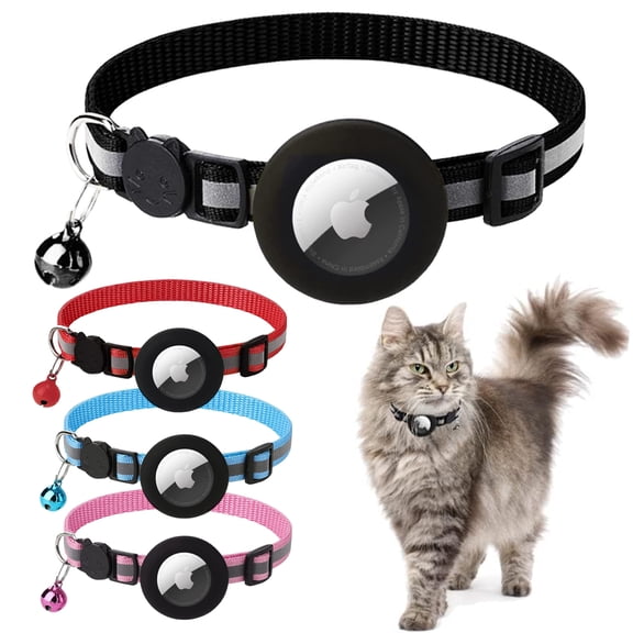 GMZW 4 Pack Airtag Cat Collars Breakaway, Built-in AirTag Storage Sleeve, Detachable Bell, 0.4 Inch Wide Adjustable Collars for Male & Female Kittens, AirTag Not Included(Black, Red, Blue, Pink)