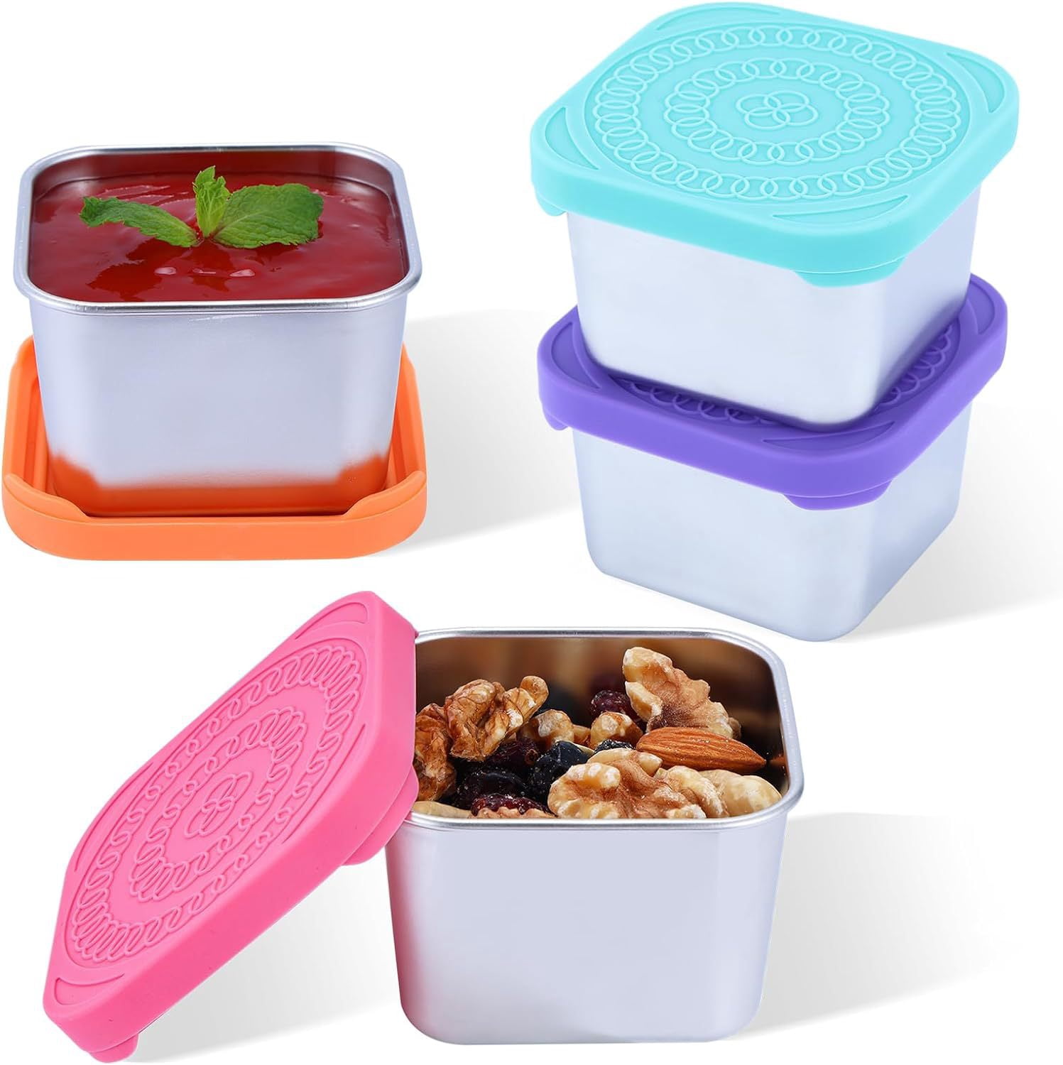 GMZW 4Pack 6oz Stainless Steel Snack Containers , Easy Open Leak Proof ...