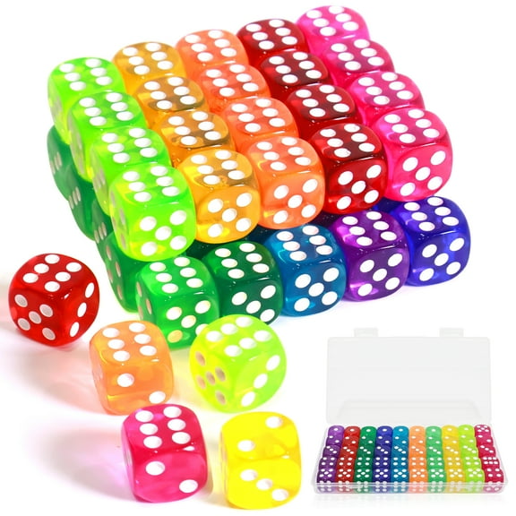 GMZW 50 Pieces Dice Set, 16mm Bulk 6 Sided Colored Dices for Board Games, Math Learning,Classroom