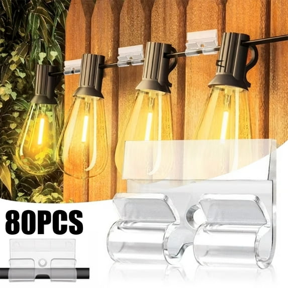 GMZW 80 Pcs Heavy Duty Light Hooks with Waterproof Adhesive Strips, Outdoor Light Clips for Christmas String Lights, Halloween Decoration Hangers