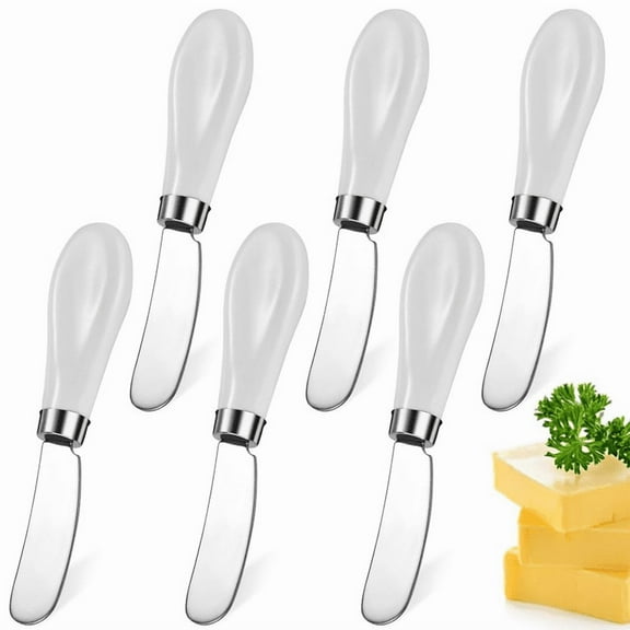 GMZW Butter Knife(6 Pcs), Porcelain Handle, Stainless Steel Cheese Spreader, Butter Spreader Knives Set, Used for Cheese, Cold Butter, Jam, Pastry and Other Kitchen Daily Spreader Knife
