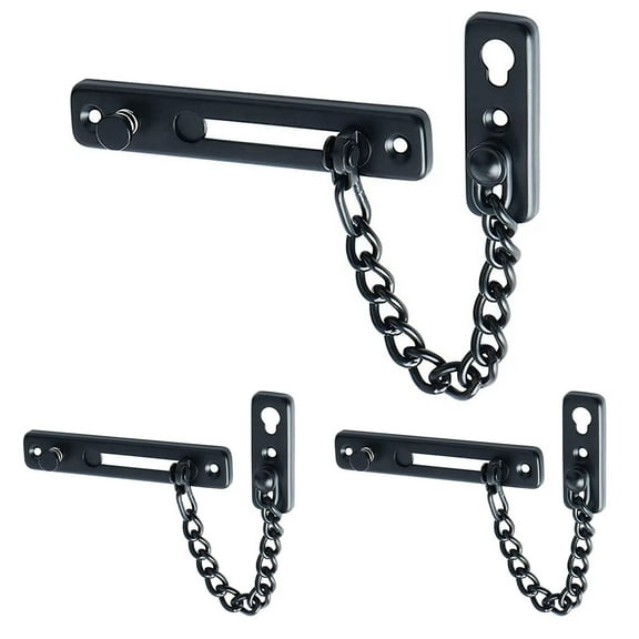 GMZW Door Chain Lock Black, Stainless Steel Door Guard with Spring Anti-Theft Press Lock, Matte Black(3 Pack)