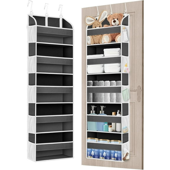 GMZW Over The Door Organizer Storage, Hanging Organizer Closet with 5 Large Pockets 10 Mesh Pockets, 44 lbs Weight Capacity, Behind Door Storage for Nursery Bedroom Bathroom (Dark Grey)