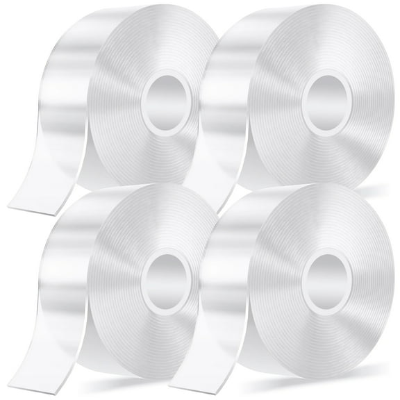 GMZW Double Sided Adhesive tape Heavy Duty, Double Stick Mounting (4 Rolls, Total 65.6FT), Clear Two Sided Wall tape Strips, Removable Poster tape for Home, Office, Car, Outdoor Use
