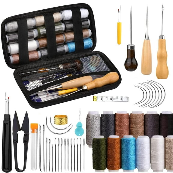 GMZW Heavy Duty Sewing Kit, 48pcs Needle and Thread Kit with Upholstery Thread Needles Sewing Awl Seam Ripper, Upholstery Repair Sewing Kit for Car Seats Carpets Shoes Backpacks DIY Crafting