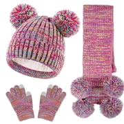 GMZW Kids Winter Hat Gloves Scarf Set, Girls Toddler Children Beanie with Pom Knit Neck Warmer Gaiter Mittens Fleece Lined Set