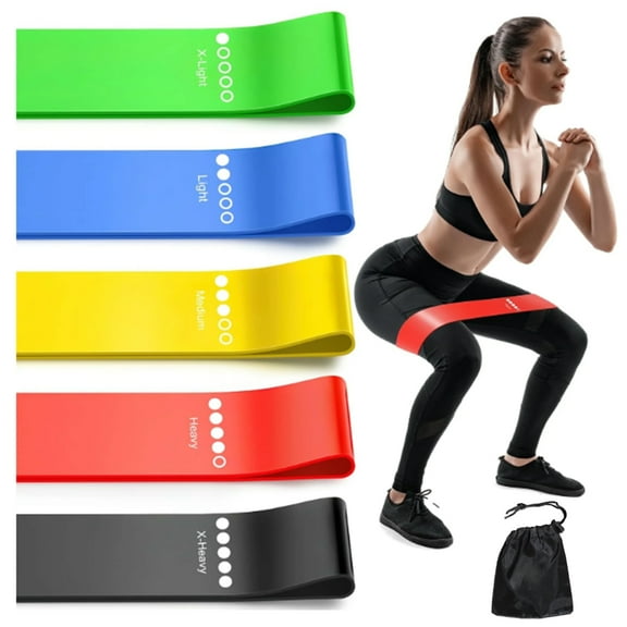 GMZW Resistance Bands for Working Out, Yoga Starter Set of Stretch Bands for Booty Legs, Pilates Flexbands. Set of 5