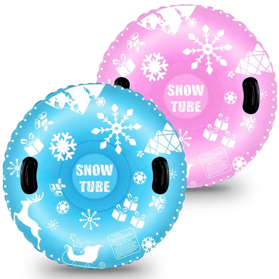 GMZW Snow Tube, 2 Packs for The Whole Family Inflatable Snow Sled for Kids and Adult, Thickened Heavy Duty Hard Bottom Sleds for Snow with Handles, Winter Toys for Outdoor Sledding Snow Tube Sports