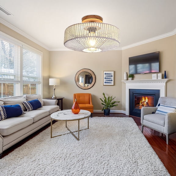 GMizon 20 inch modern high-end ceiling lamp, 1 head hemp rope European style ceiling lamp, suitable for dining room bedroom living room lighting fixtures