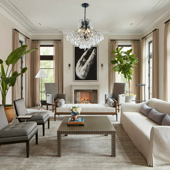 GMizon 24-inch modern gorgeous crystal chandelier, 6-light crystal chandelier for living room, dining room and study lighting fixture (black + gold stroke)