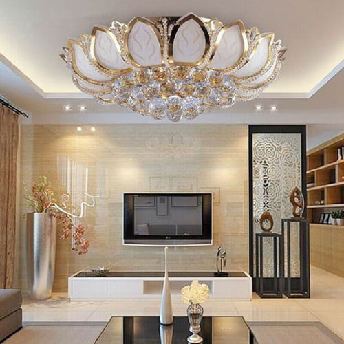 GMizon 24 inch modern gorgeous lotus ceiling light, equipped with remote control high-end 8 bedroom pendant lights, dining room lighting fixtures (gold)