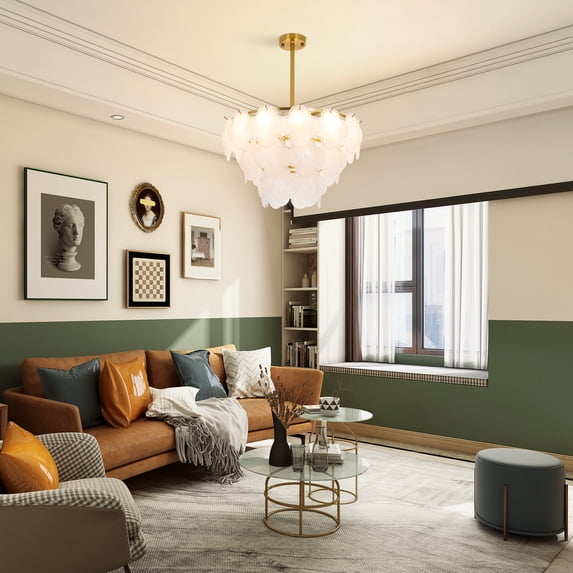 Modern Nordic Glass Chandelier Pendant Light - Adjustable Straight Rods, Fine Sand Glass, Copper Finish