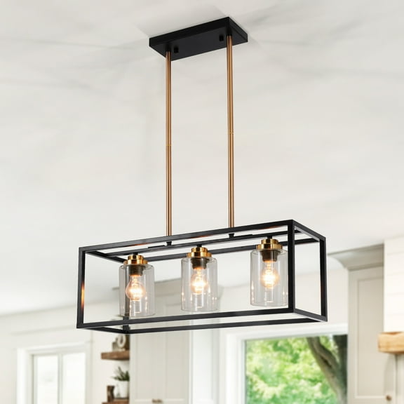 GMizon 26 Inch Long Rectangular Chandelier, 3 Head Dining Room Chandelier, Hallway Study Lighting Fixture (Black)