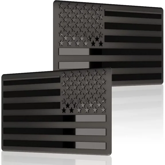 GMizon 2x Embossed 3D Metal American Flag Emblem Decal Stickers US Flag Black 5" x 3"