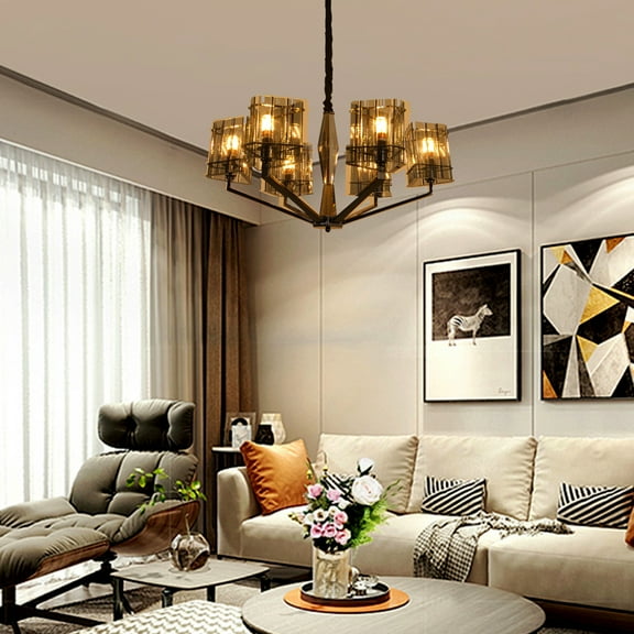 GMizon 30 Inch Modern Creative Glass Chandelier, 6-Head Living Room Chandelier, Study and Dining Room Lighting Fixture (Black)