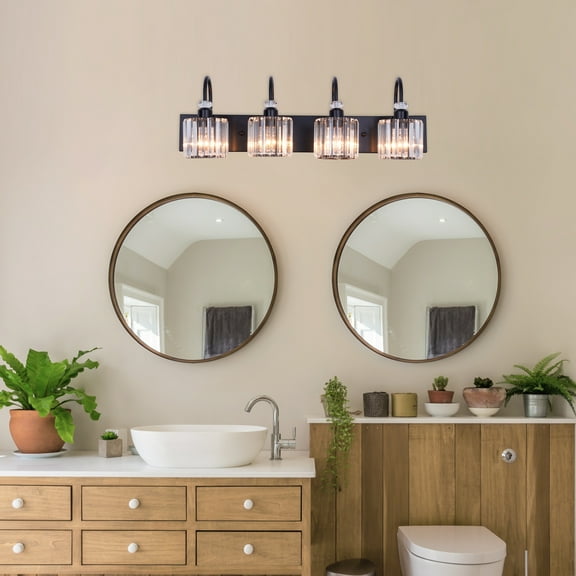 GMizon 31 inch modern high-grade crystal lampshade mirror headlight, 4-head bedside lamp, suitable for dining room and living room