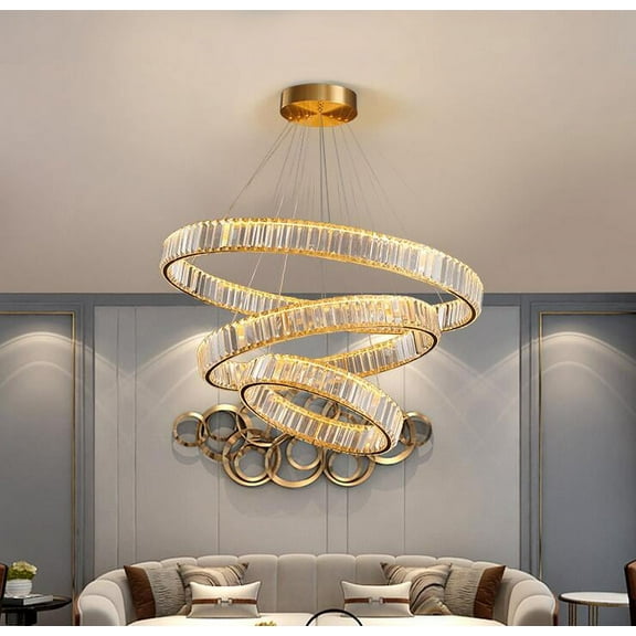 GMizon 31-inch modern simple crystal chandelier, including light source bedroom crystal chandelier, living room dining room lighting fixture (gold)