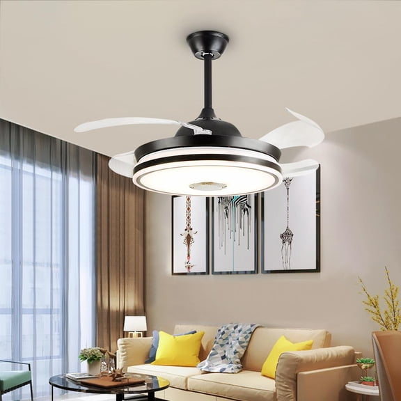 GMizon 42 Inch Simple Modern Ceiling Fan Light, 7 Tone Dimming Bedroom Invisible Fan Light, Dining Room Living Room Chandelier Ceiling Fan (Black)