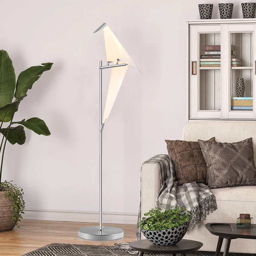 GMizon 63-inch modern high-end paper crane floor lamp, built-in LED living room floor lamp, bedroom study silver lighting fixture