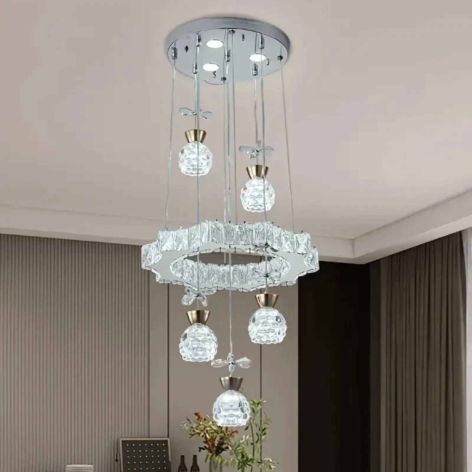 GMizon American Creative Silver Three-Color LED Chandelier Crystal Hanging  Adjustable Chandelier Suitable for Dining Room Living Room Bedroom Lighting  ..., image size:1600x1600