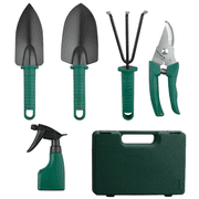 GMizon Green gardening tool set, pointed small shovel, pointed wide shovel, branch cutter, rake, spray bottle, tool box