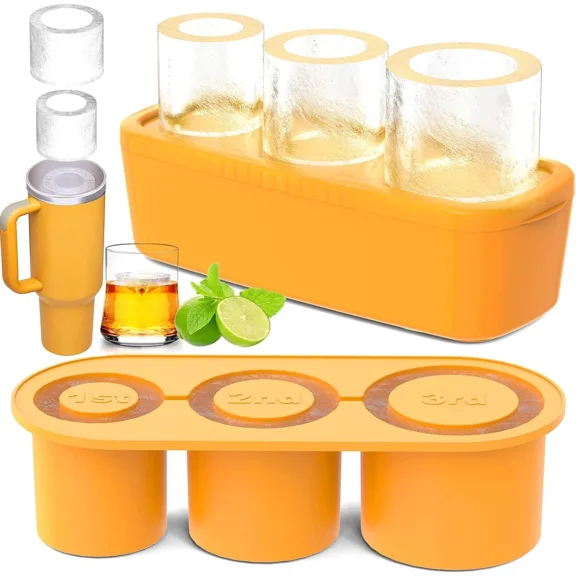 GMizon Ice Cube Tray for 30-40 oz Tumbler, Silicone Ice Cube Mold with Lid and Box (Yellow)