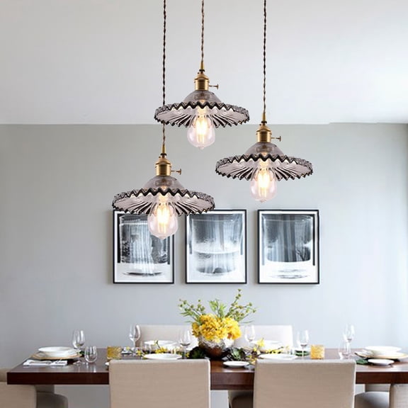 GMizon Retro European glass chandelier, three-head smoke gray flower-shaped bedroom glass chandelier, restaurant corridor lighting fixture