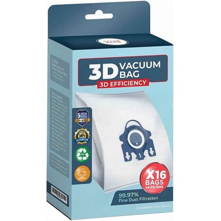 GN 3D Vacuum Cleaner Bags Compatible Replacement for Miele Classic C1, Complete C1, Complete C2, Complete C3 (16 Dust Bags + 4 Set Filters)