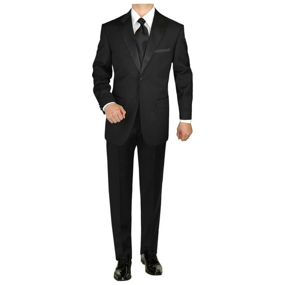 GN GIORGIO NAPOLI Men's Tuxedo Suit 1 Button Peak Lapel Jacket Adjustable Pants Black
