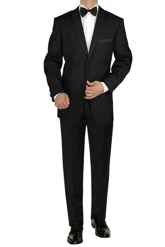 GN GIORGIO NAPOLI Men's Tuxedo Suit 2 Button Notch Lapel Jacket Adjustable Pant black