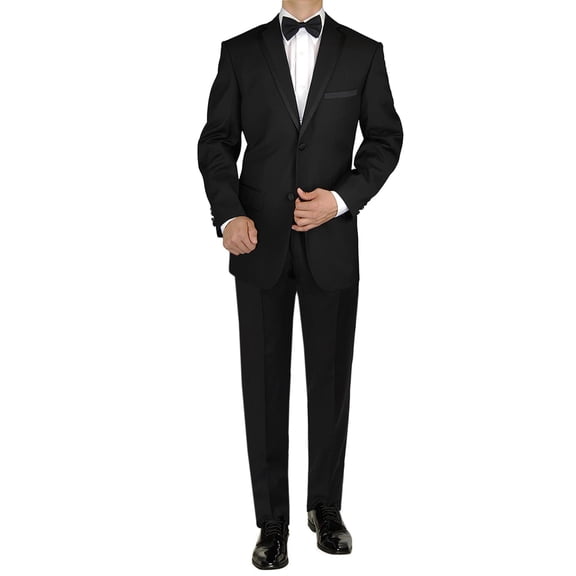 GN GIORGIO NAPOLI Men's Tuxedo Suit 2 Button Notch Lapel Jacket Adjustable Pant black