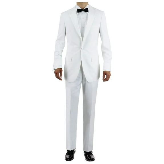 GN GIORGIO NAPOLI Men's Tuxedo Suit One Button Peak Lapel Jacket Adjustable Pant White