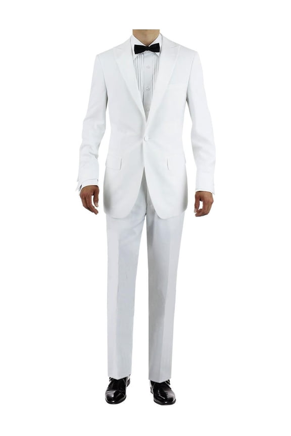 GN GIORGIO NAPOLI Men's Tuxedo Suit One Button Peak Lapel Jacket Adjustable Pant White