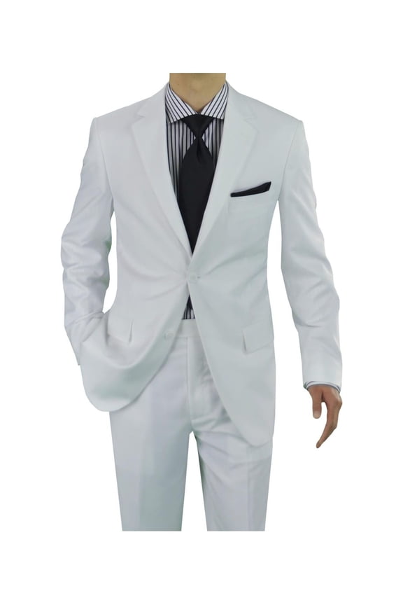 GN GIORGIO NAPOLI Presidential Mens Suit Two Button Suit Set Modern Fit Tux Set White