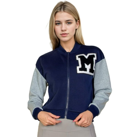 Letter Patched Striped Trim Varsity Jacket