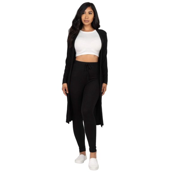 Ribbed Long Cardigan  Leggings Set