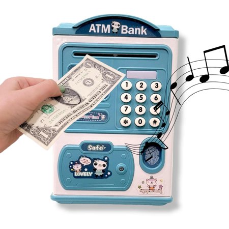GN Universe Fingerprint Piggy Bank Automatic Roll Money Coin Entry With Light, Sound Blue Ages 3+