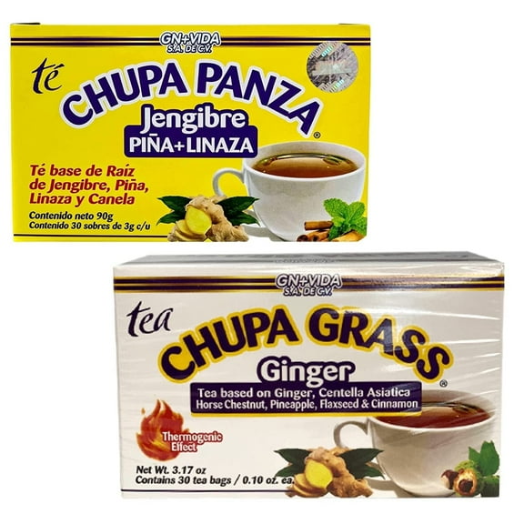 GN+Vida Chupa Panza & Chupa Grass Tea Bundle  Digestive & Energy Support  30 Tea Bags (2 Pack)