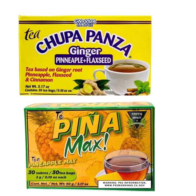 chupa panza con l carnitine GN+Vida Chupa Panza, Tea Based Ginger Root, Pineapple, Flaxseed, &  Cinnamon, 30 Bags- with Green Royalty Piña Max Tea Digestive Support 30  Bags, for