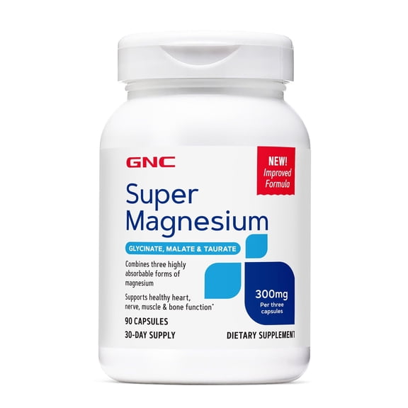 GNC Super Magnesium 300mg, Glycinate, Malate, Taurate, 90 Capsules