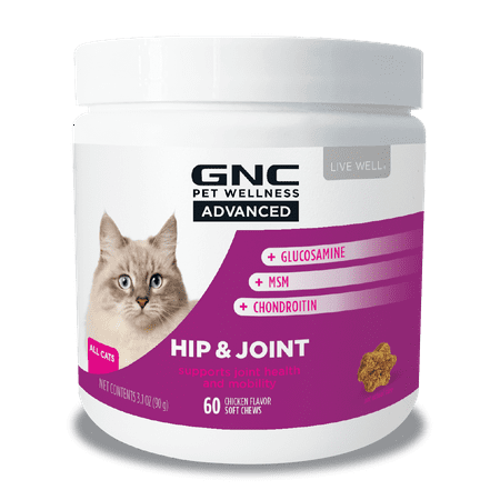 GNC ADVANCED Hip & Joint Cat Soft Chew Supplements, Glucosamine, MSM, & Chondroitin Cat Chews, 60 ct