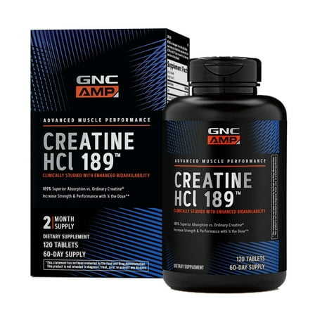 GNC AMP Creatine HCl 189 Pills, Clinically Proven Strength & Muscle Builder, Fast Absorbing Athletic Performance, Energy Production, Recovery, 60 Servings