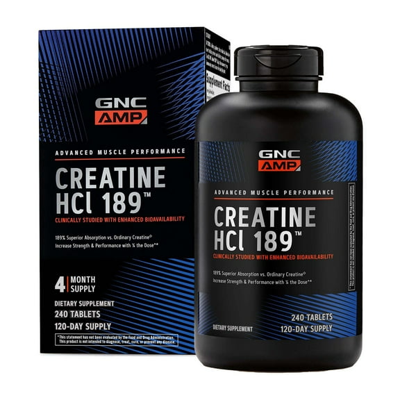 GNC AMP Creatine HCl 189 Pills, Clinically Proven Strength & Muscle Builder, Fast Absorbing Athletic Performance, Energy Production, Recovery, 120 Servings