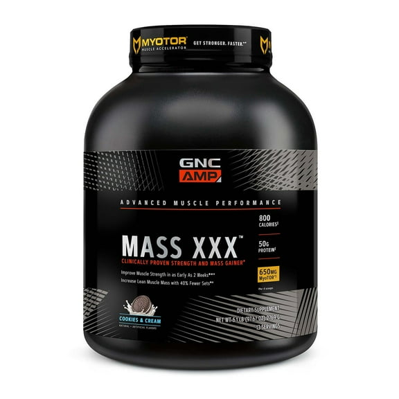 GNC AMP Mass XXX, Clinically Proven Weight Gainer Protein Powder With Micronized Amino Acids, Creatine, Betaine, 780 Calories, 50g Protein, Cookies and Cream, 13 Servings