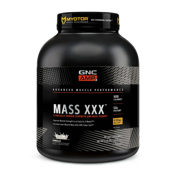 GNC AMP Mass XXX, Clinically Proven Weight Gainer Protein Powder With Micronized Amino Acids, Creatine, Betaine, 780 Calories, 50g Protein, Vanilla, 13 Servings