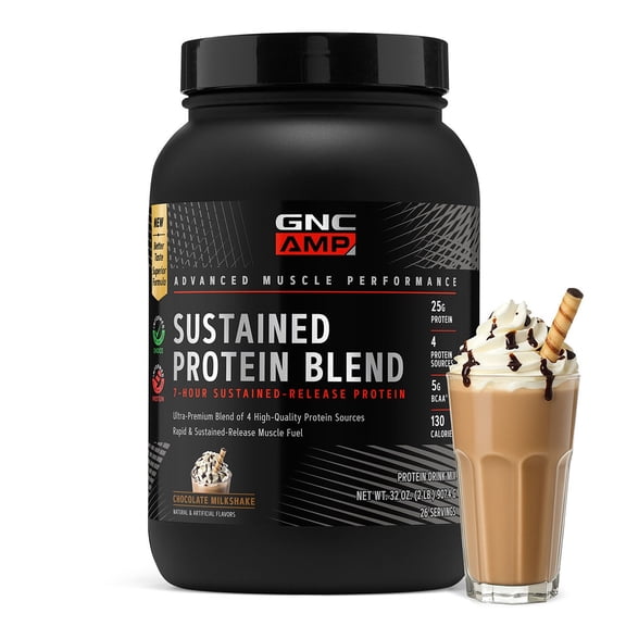 GNC AMP Sustained Chocolate Milkshake, 26 Servings, 32 oz (Pack of 1)