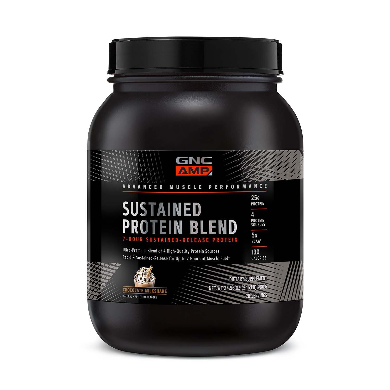 GNC AMP Sustained Protein Blend - Chocolate Milkshake, 28 Servings,  High-Quality 